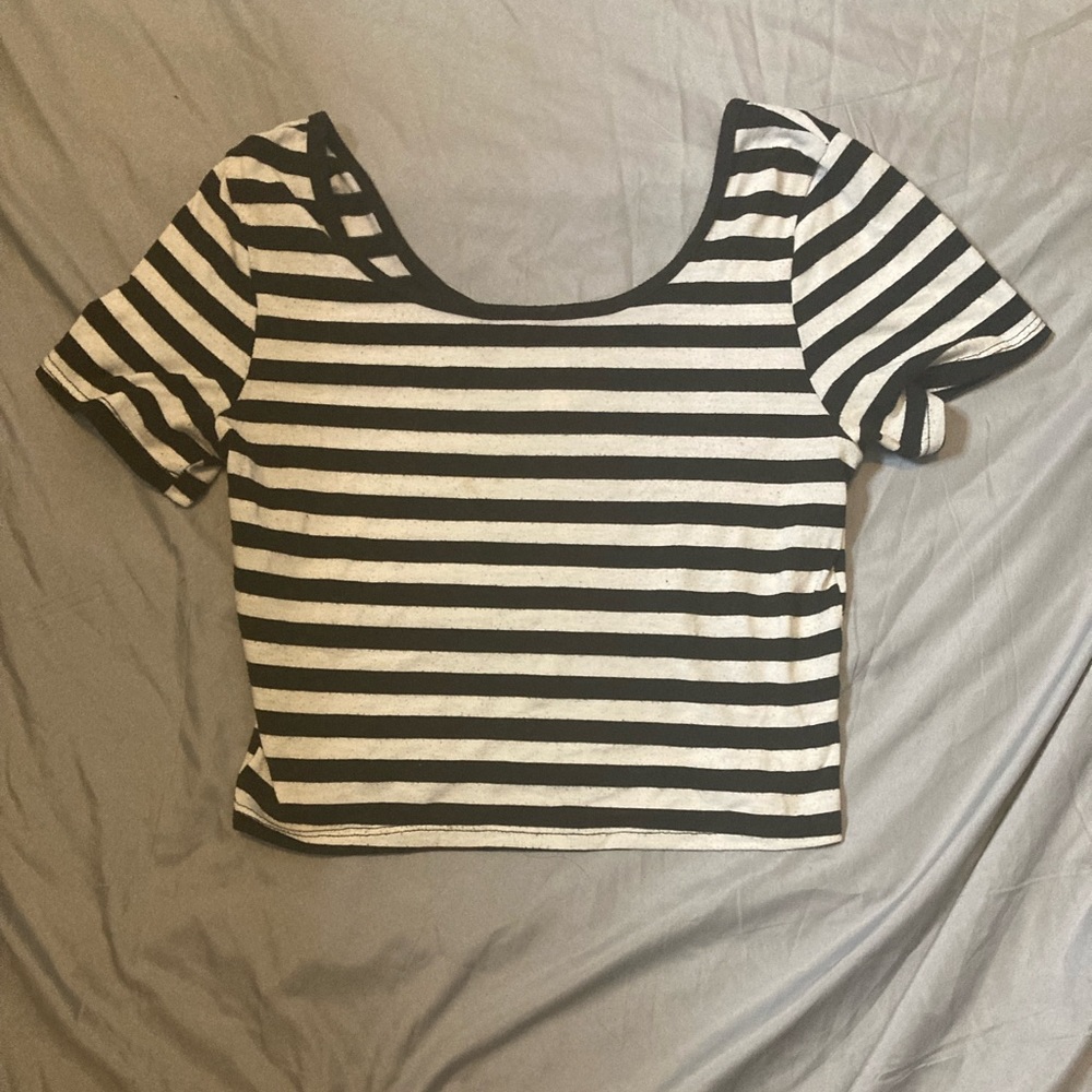 Black and white striped crop top